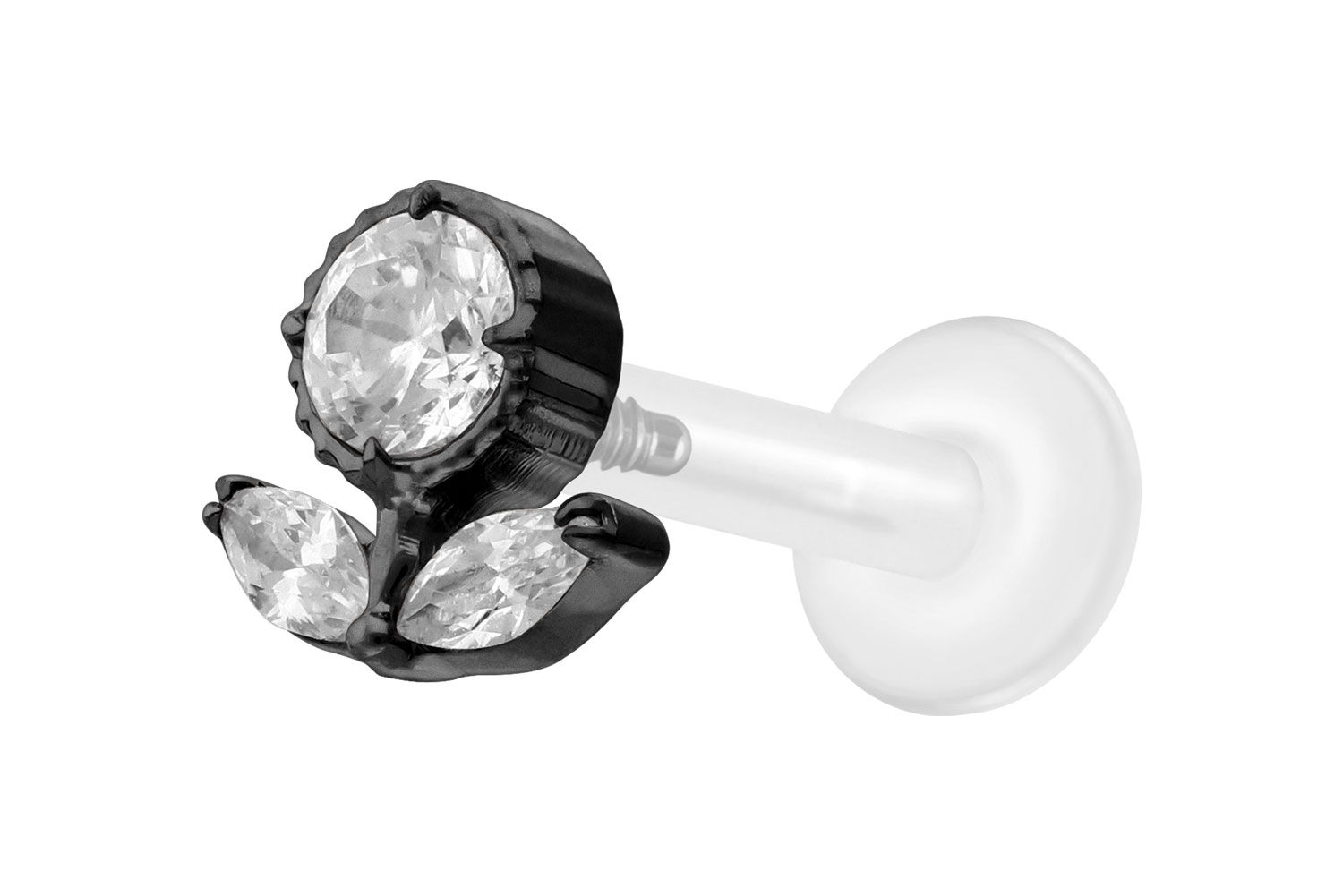 PTFE Labret Piercing mit Innengewinde + Titan-Aufsatz KRISTALLBLUME